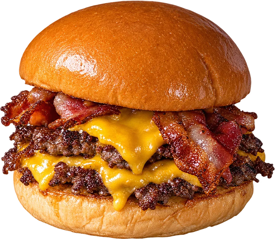 Smash burger doble con cheddar y bacon de Smash King